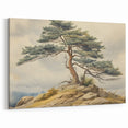 Vintage Landscape Art - Windswept Pine Tree on Rocky Hill