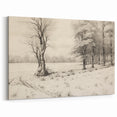 Vintage Landscape Art - Snowy Trees and Footprints in the Winter