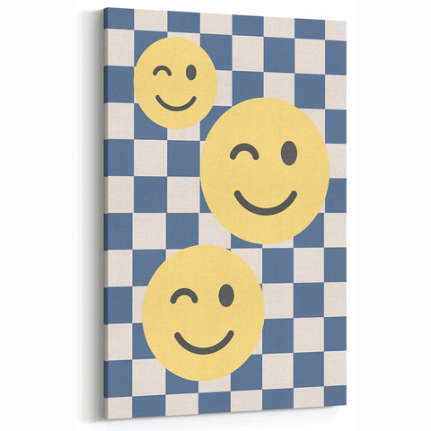 Boys Room Wall Art – Smiley Face Checkered Kids Wall Art Print
