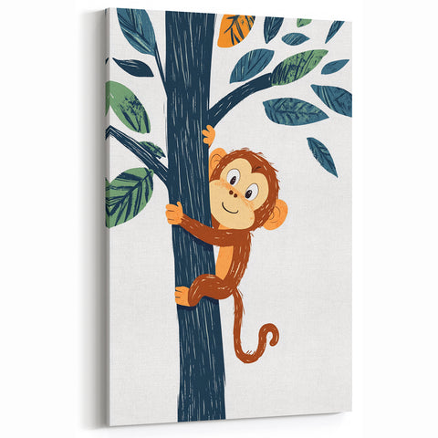 Playroom Wall Art - Playful Monkey Kids Room Art for Boys