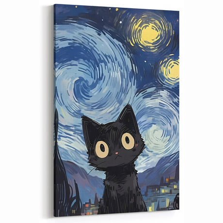 Whimsical Boys Room Wall Art - Cat in Starry Night for Kids Rooms