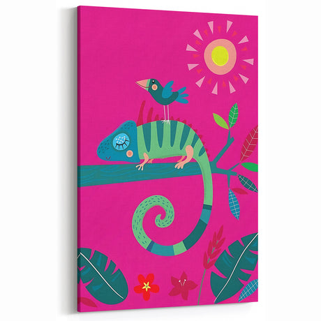 Colorful Boys Room Wall Art – Chameleon and Bird in Nature