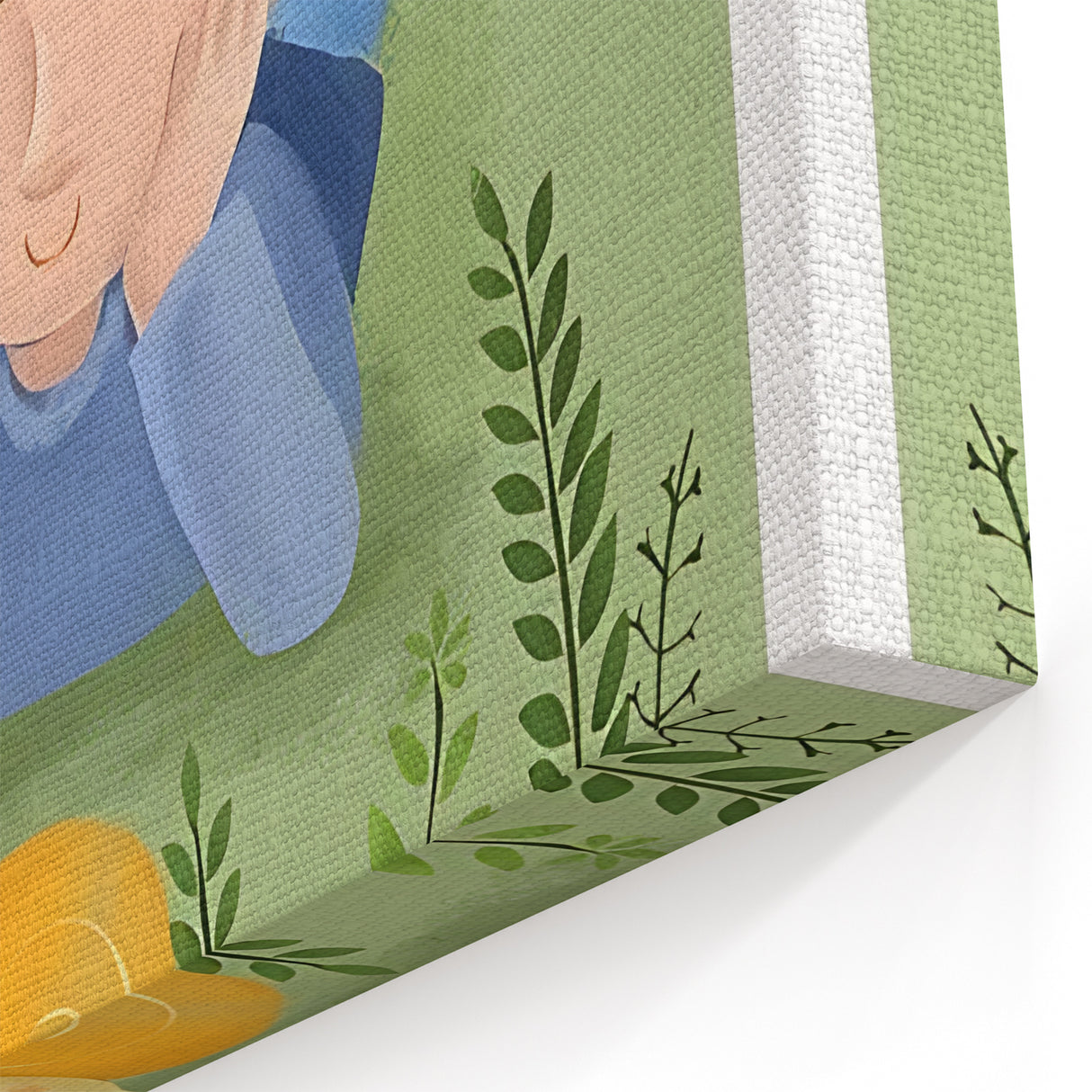 Calm Boys Room Wall Art – Child Relaxing with Snail and Flowers
