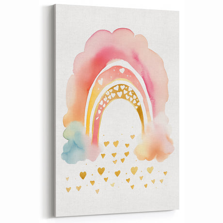 Golden Heart Rainbow Girls Room Wall Art – Nursery Print