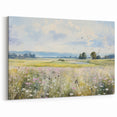 Vintage Landscape Art - Scenic Field with Flowers