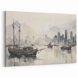 Vintage Landscape Art - Ships in Harbor with City Skyline
