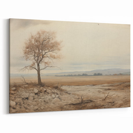 Vintage Landscape Art - Lone Tree in Barren Field