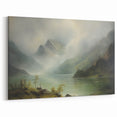Vintage Landscape Art - Misty Mountains and Tranquil Lake