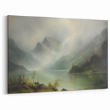 Vintage Landscape Art - Misty Mountains and Tranquil Lake