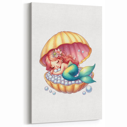 Girls Room Wall Art - Sleeping Mermaid in Seashell Kids Decor