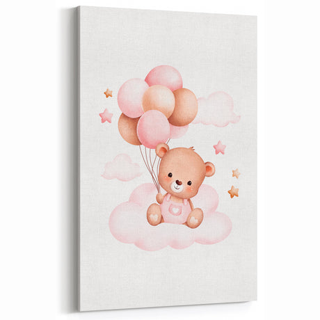 Girls Bedroom Art - Teddy Bear on Cloud Kids Room Wall Decor