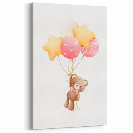 Personalized Kids Art - Floating Teddy with Balloons Wall Decor