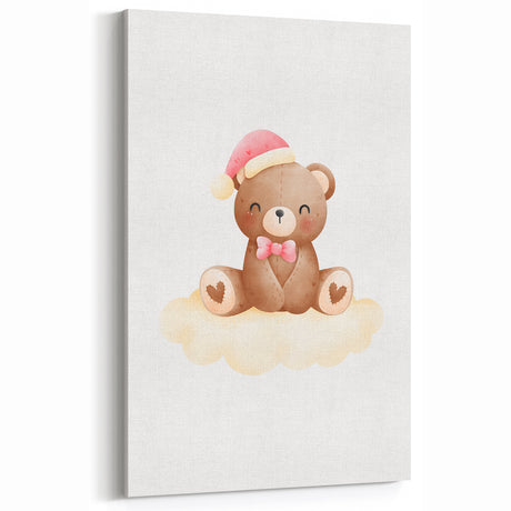 Girls Bedroom Art - Christmas Teddy Bear on Cloud Wall Decor