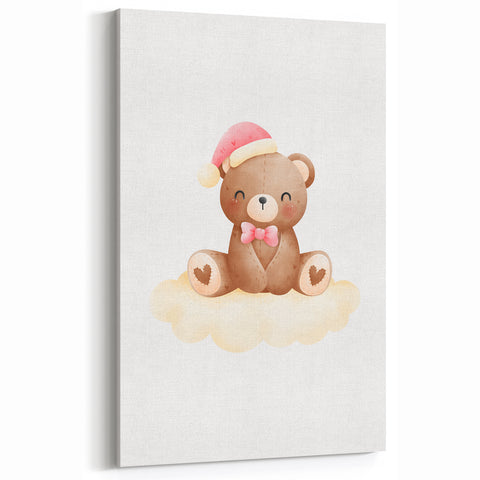 Girls Bedroom Art - Christmas Teddy Bear on Cloud Wall Decor