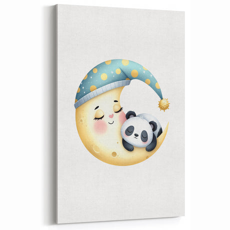 Kids Room Art Prints - Sleeping Moon & Panda Nursery Wall Decor
