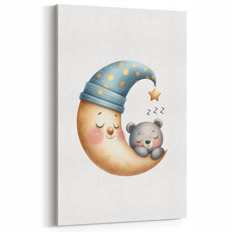 Playroom Wall Art - Sleeping Moon & Bear Kids Room Print