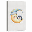 Children's Wall Decor - Sleeping Moon & Penguin Nighttime Print