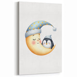 Children's Wall Decor - Sleeping Moon & Penguin Nighttime Print
