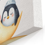 Children's Wall Decor - Sleeping Moon & Penguin Nighttime Print