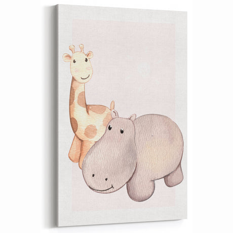 Girls Room Wall Art - Giraffe & Hippo Kids Room Art Prints