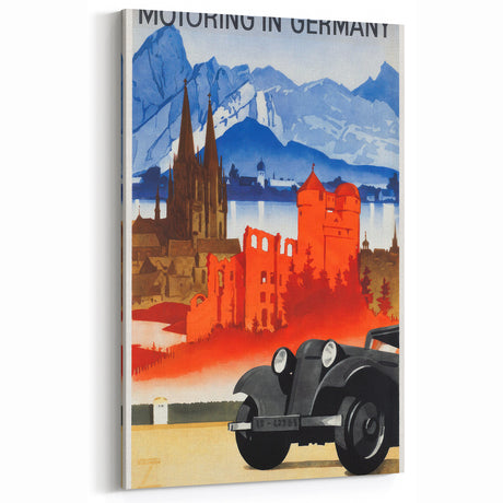 Vintage Travel Poster - Motoring in Germany | Retro Road Trip Art