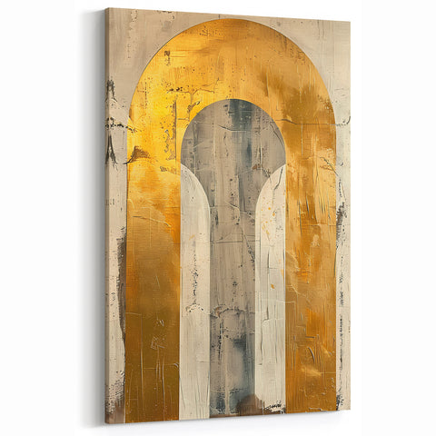 Contemporary Dining Art Pieces – Gold & Beige Arch Abstract