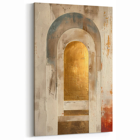 Custom Dining Room Wall Decor – Gold & Beige Arch Abstract