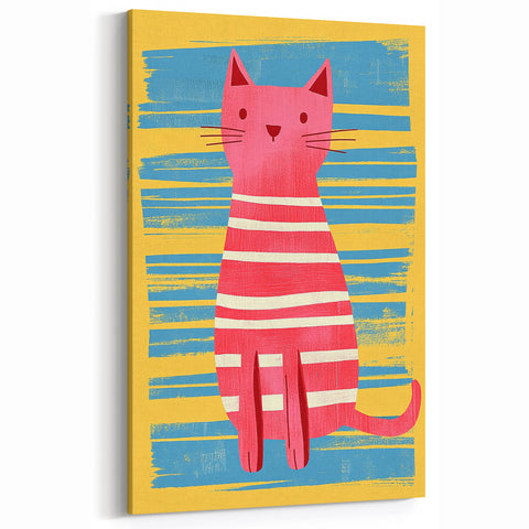 Striped Cat Illustration Print - Kids Room Art Prints