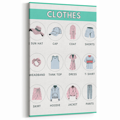 Kids Educational Wall Art - Clothing Learning Chart for Kids
