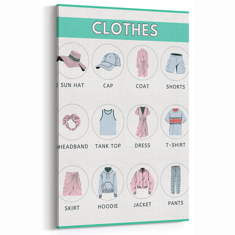 Kids Educational Wall Art - Clothing Learning Chart for Kids