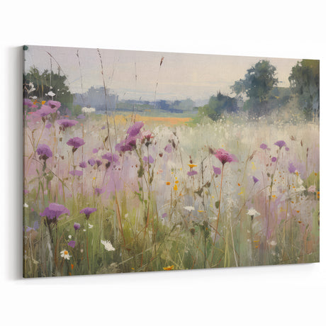 Vintage Landscape Art – Wildflower Meadow Canvas for Soft Decor