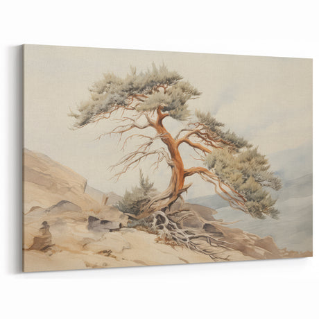 Vintage Landscape Art – Windswept Tree Canvas for Rustic Decor