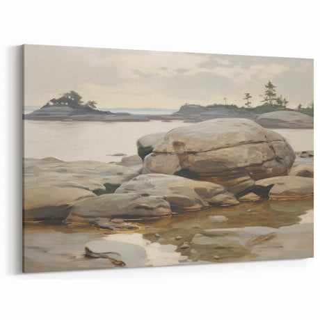 Vintage Landscape Art – Coastal Rocks Canvas for Nautical Decor