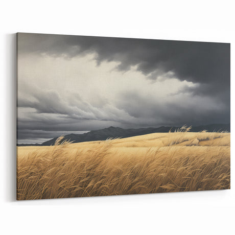 Vintage Landscape Art – Stormy Field Canvas for Rustic Decor