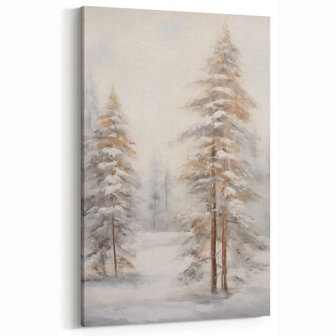 Golden Glow Winter Forest Wall Art – Snowy Landscape Canvas Print