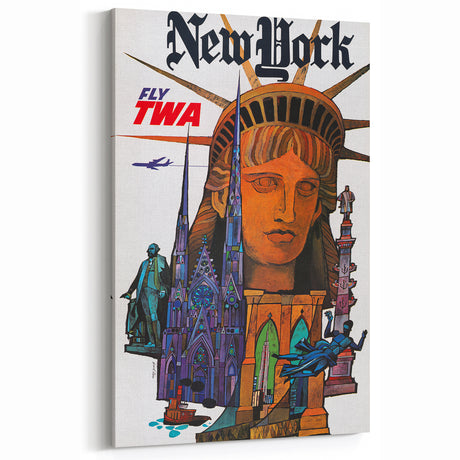 Vintage New York Travel Poster – Retro TWA Statue of Liberty Art