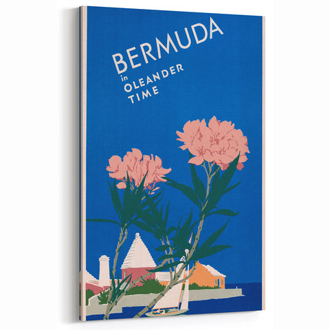 Vintage Bermuda Travel Poster – Retro Oleander Time Wall Art