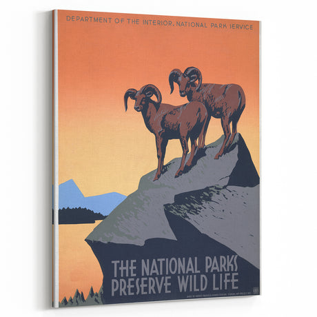 Vintage National Parks Wildlife Poster – Retro Bighorn Sheep Art
