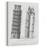 Vintage Leaning Tower of Pisa Blueprint Poster – Retro Architecture Art