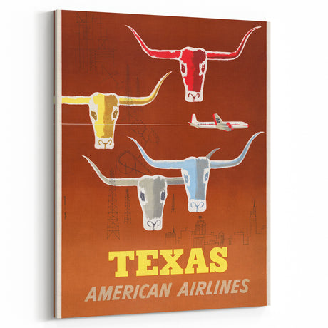 Vintage Texas American Airlines Poster – Retro Longhorn Travel Art