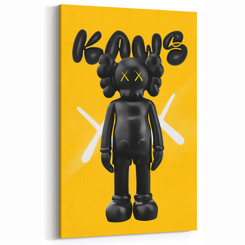 Unique Pop Art Wall Art – Vibrant KAWS-Inspired Figure on Yellow Background