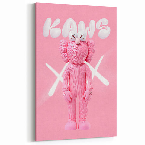 Unique Pop Art Wall Art – Playful KAWS-Inspired Pink Figure on Pink Background