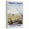 Shasta Route Vintage Travel Poster – Scenic Train Adventure Art