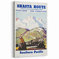 Shasta Route Vintage Travel Poster – Scenic Train Adventure Art