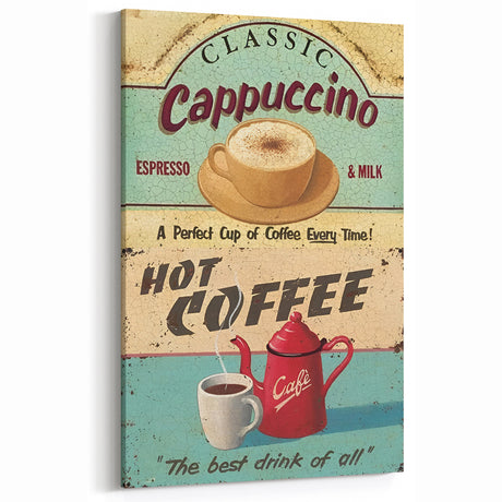 Classic Cappuccino & Hot Coffee Vintage Retro Poster Art – Coffee Print
