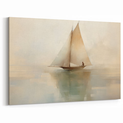 Vintage Landscape Art - Sailboat Reflections on Calm Waters