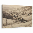 Vintage Landscape Art - Ink Drawing of Countryside Village