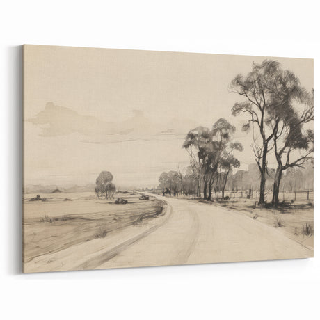 Vintage Landscape Art - Countryside Road in Black and White Ink