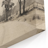 Vintage Landscape Art - Countryside Road in Black and White Ink
