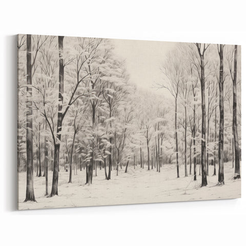 Vintage Landscape Art - Snowy Winter Forest in Black and White Ink